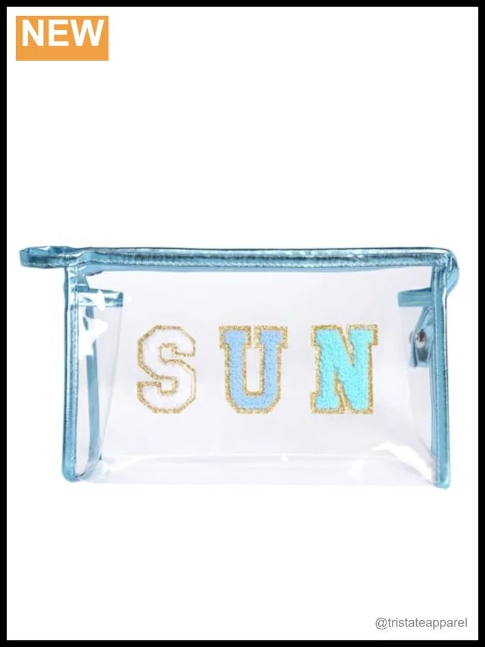 Clear Preppy Patch Makeup Bag with Chenille Letters Travel Cosmetic Pouch